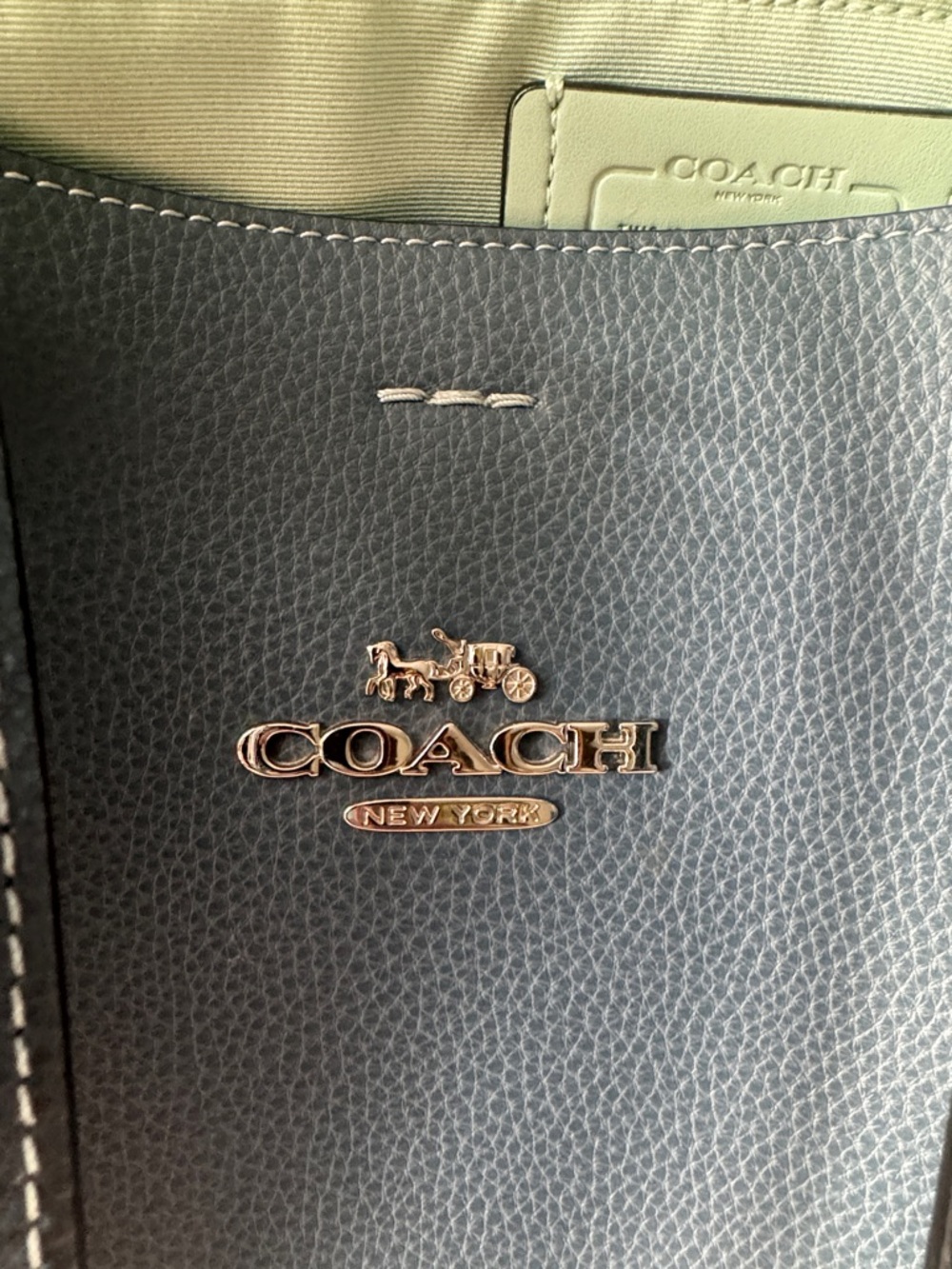 Coach Pebbled Leather Tote in Blue with Mint Interior - Picture 2 of 8